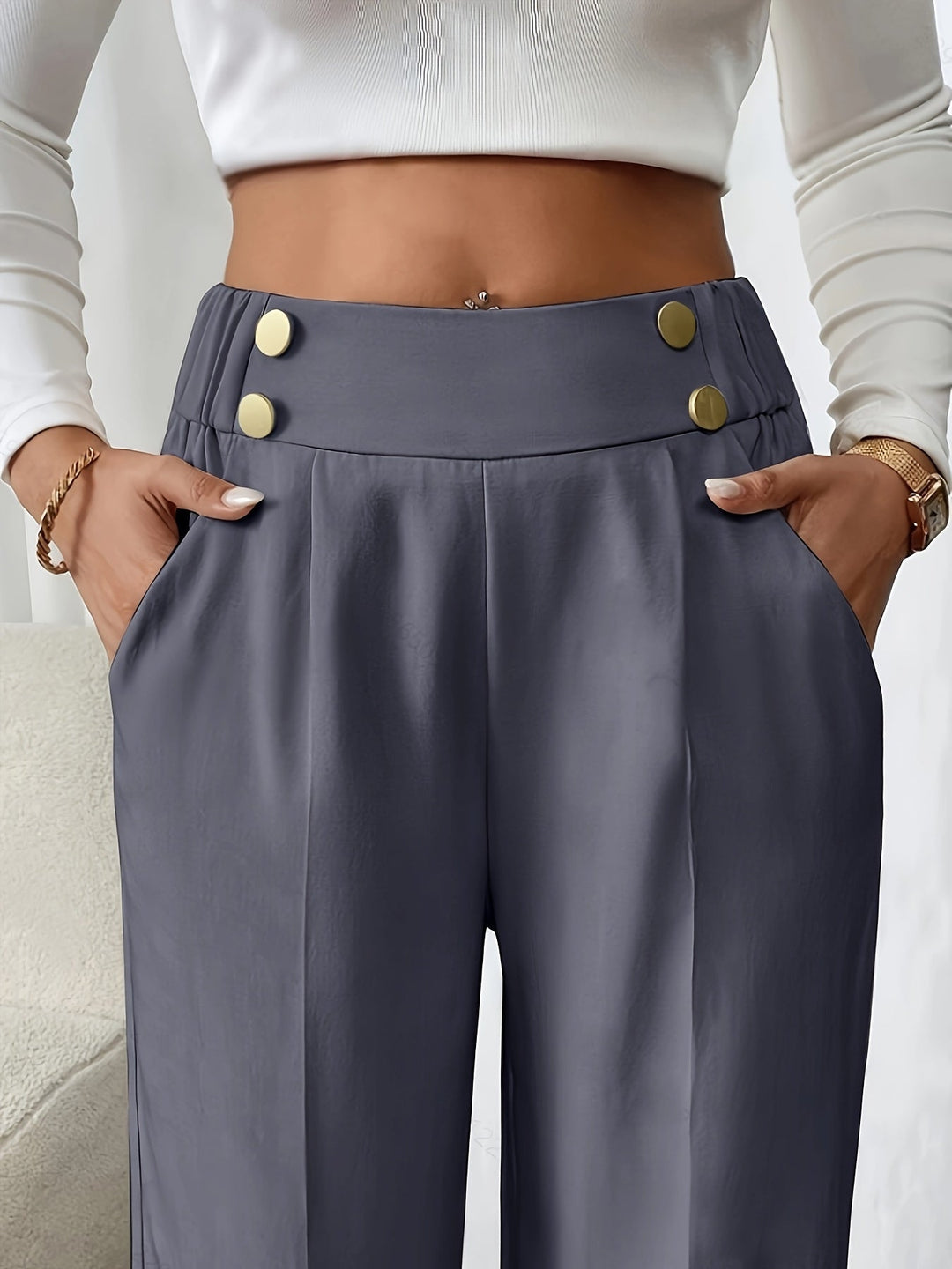 High-Waist Wide-Leg Pants for Women, Tailored Style