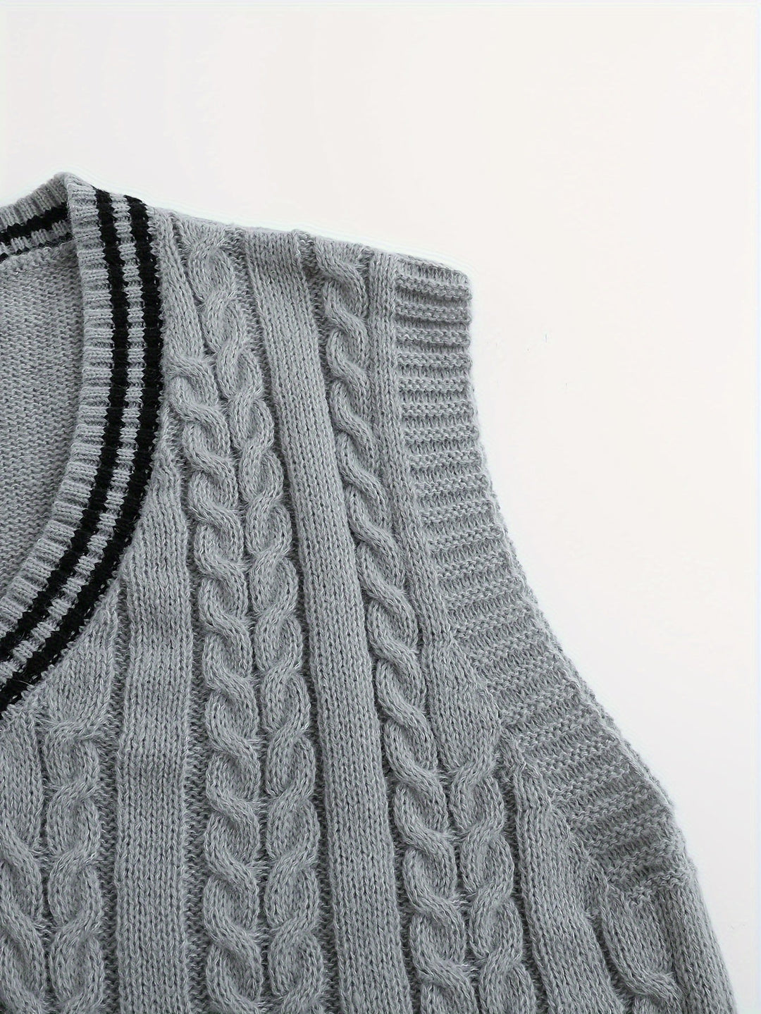 Cable-Knit V-Neck Sweater Vest for Men, Dark Gray
