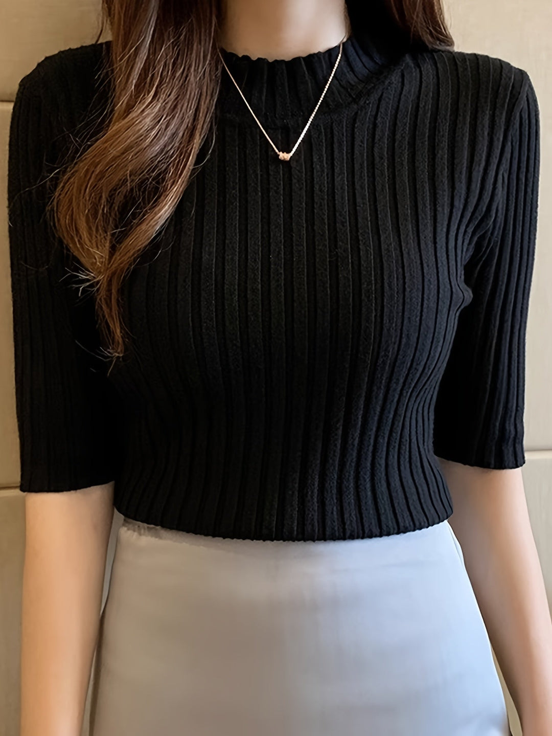 Ribbed Mock-Neck Top for Women