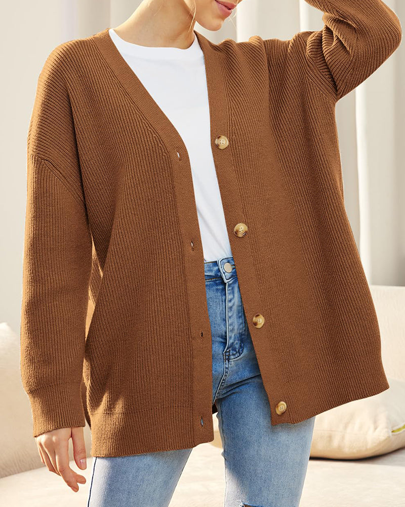 Women's Oversized Open-Front Cotton Blend V-Neck Sweater