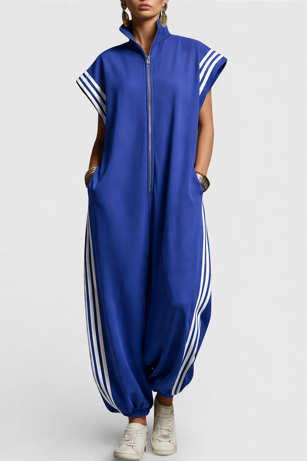 Sleeveless Zip Neck Jumpsuit for Women, Stylish Style