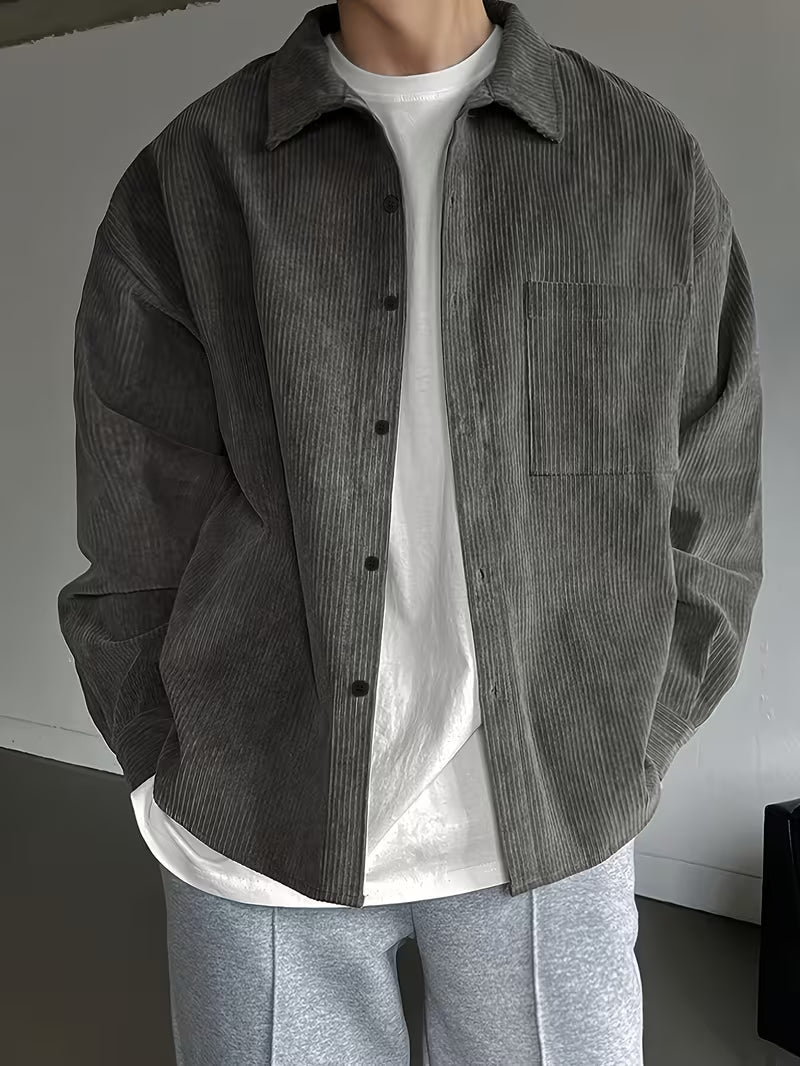 Casual Long Sleeve Corduroy Jacket for Men