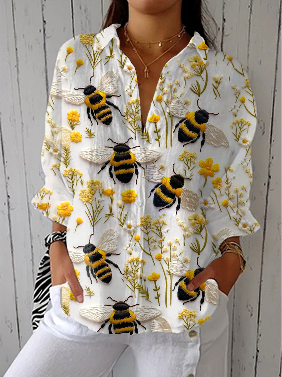 Multicolor Stylish Long Sleeve Bee Blouse for Women