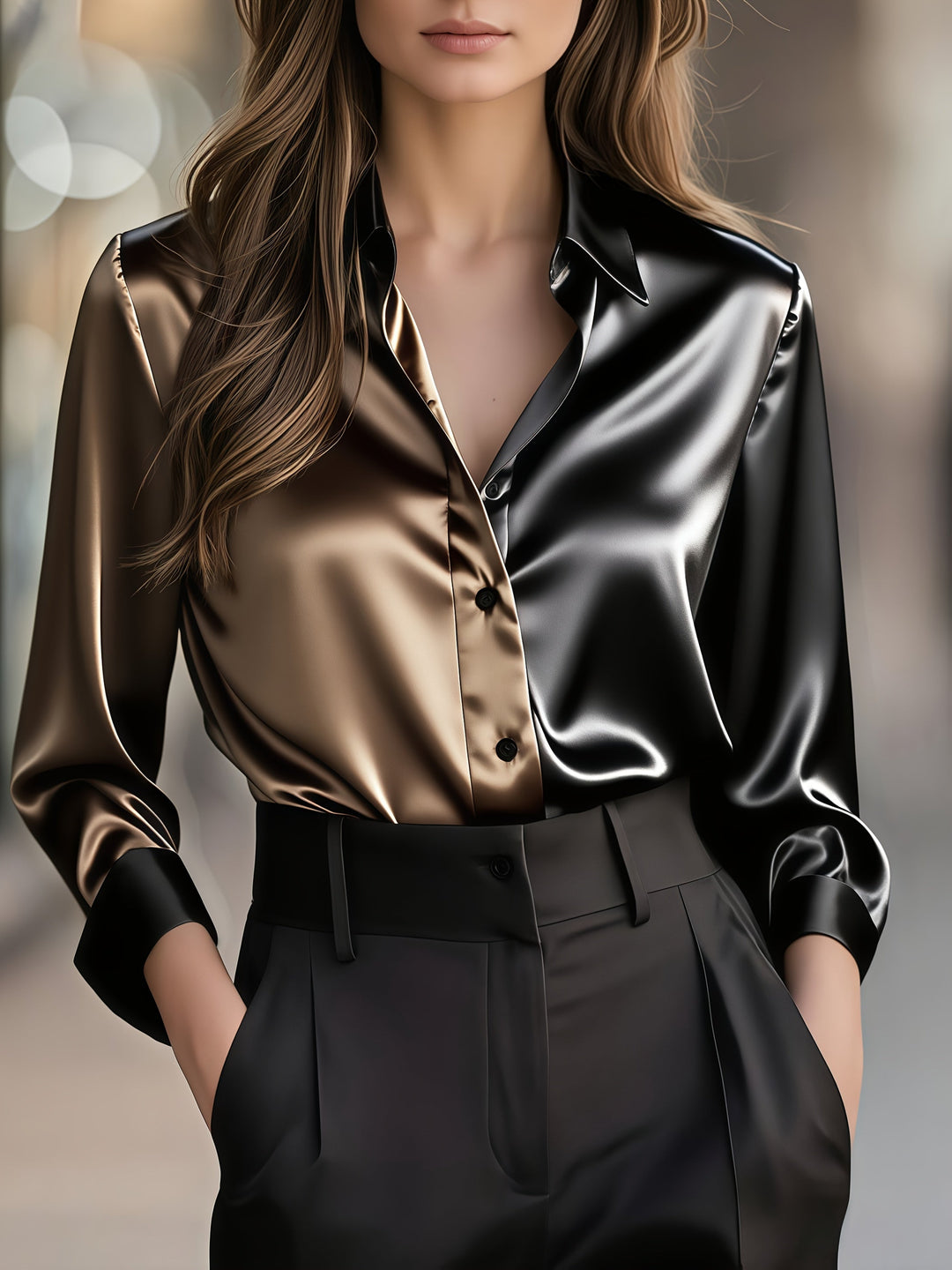 Color-Block Blouse for Women, Refined Style
