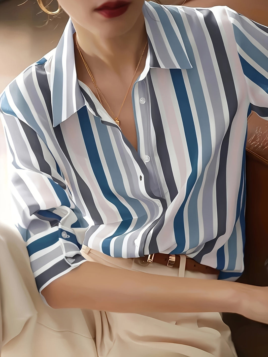 Refined Striped Button-Up Shirt for Women