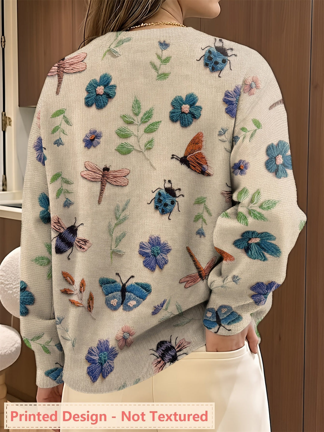 Botanical Print Crewneck Sweater for Women