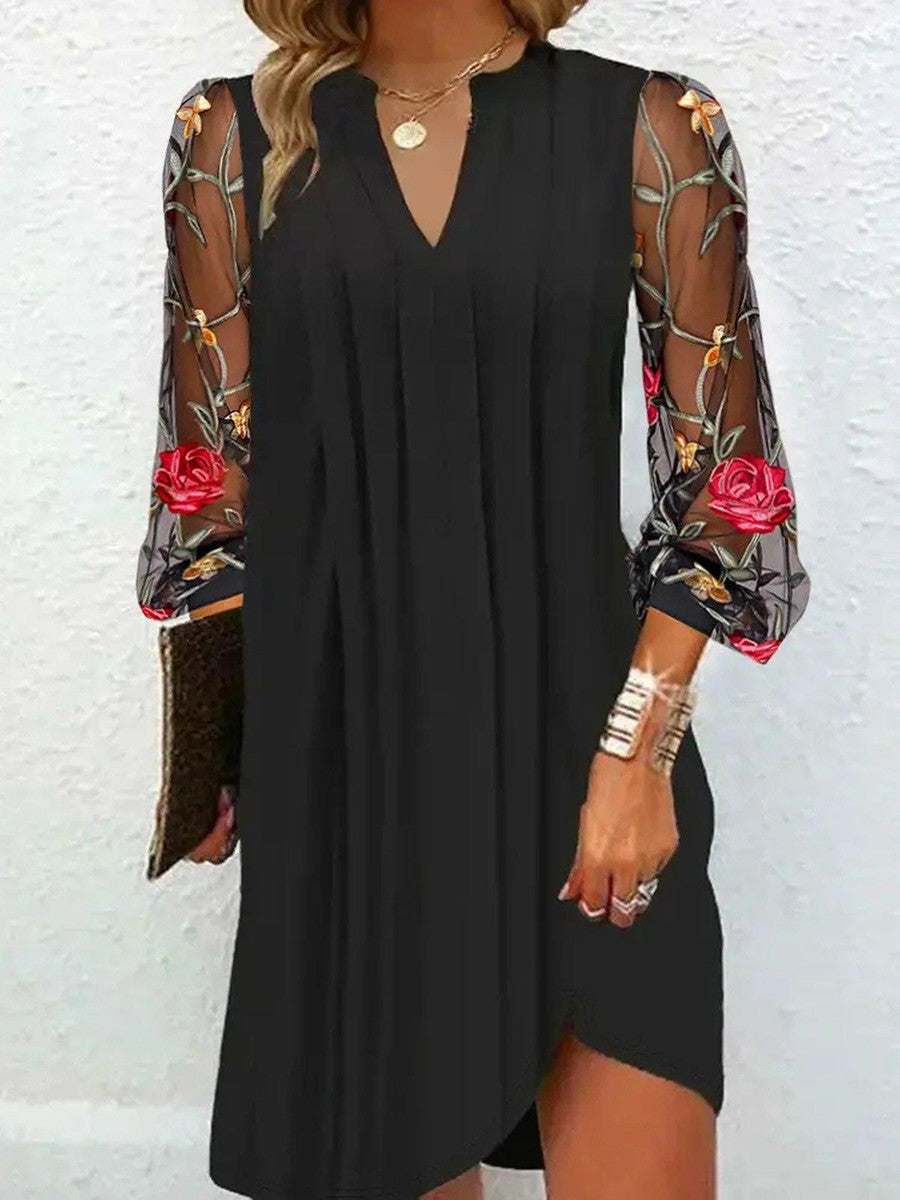 Black Elegant Floral Sleeve Dress for Women