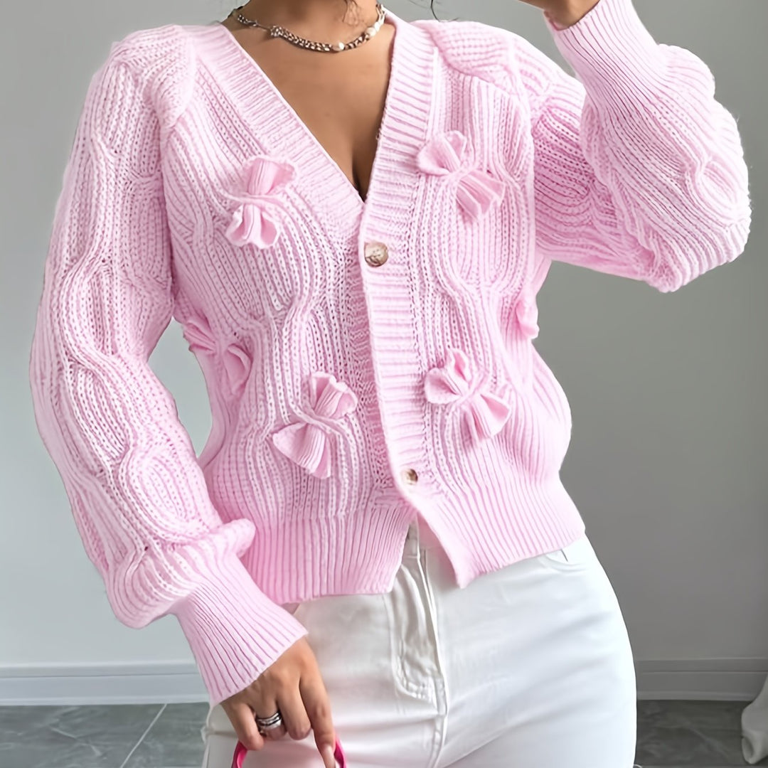 Bow-Detail Long Sleeve Cardigan, Women's Soft Fit