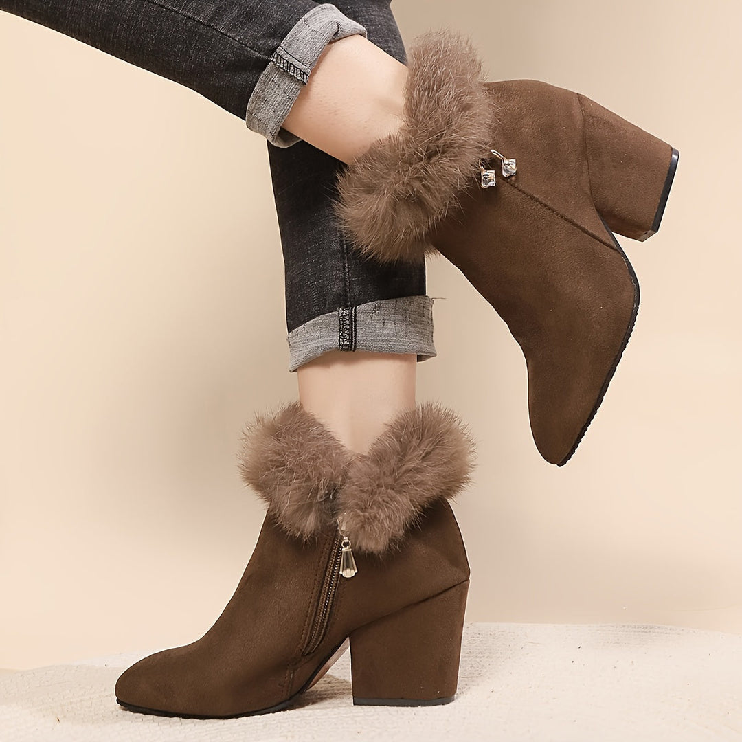 Warm Block-Heel Ankle Boots for Women