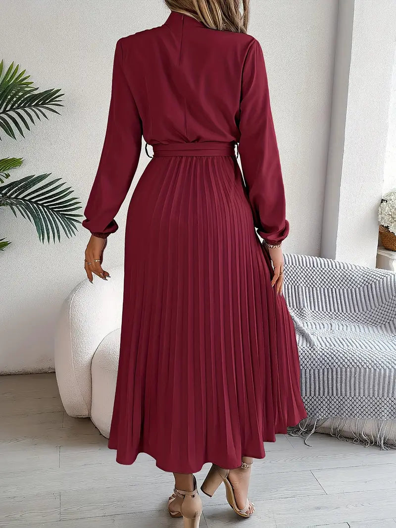 Long-Sleeve Belted Waist Midi Dress for Women