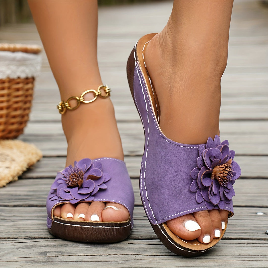 Light Purple Floral Comfort Wedge Sandals for Women
