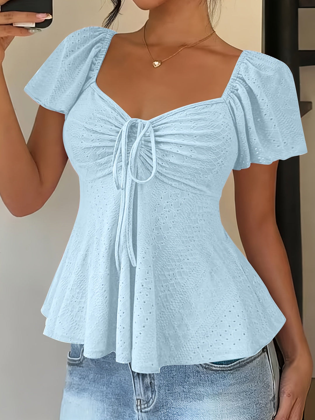 Flutter-Sleeve Peplum Top for Women