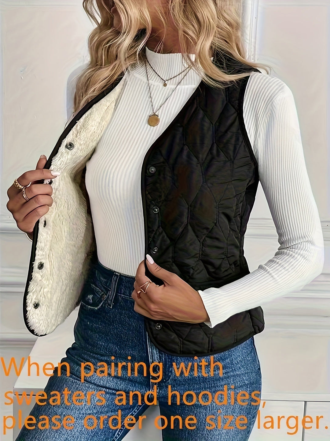 Black Reversible Quilted Vest for Women