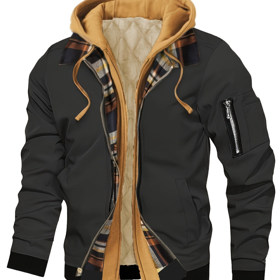 Hooded Warm-Lined Zip Jacket for Men, Plus Size