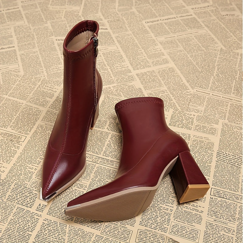 Pointed-Toe Chunky Heel Ankle Boots for Women