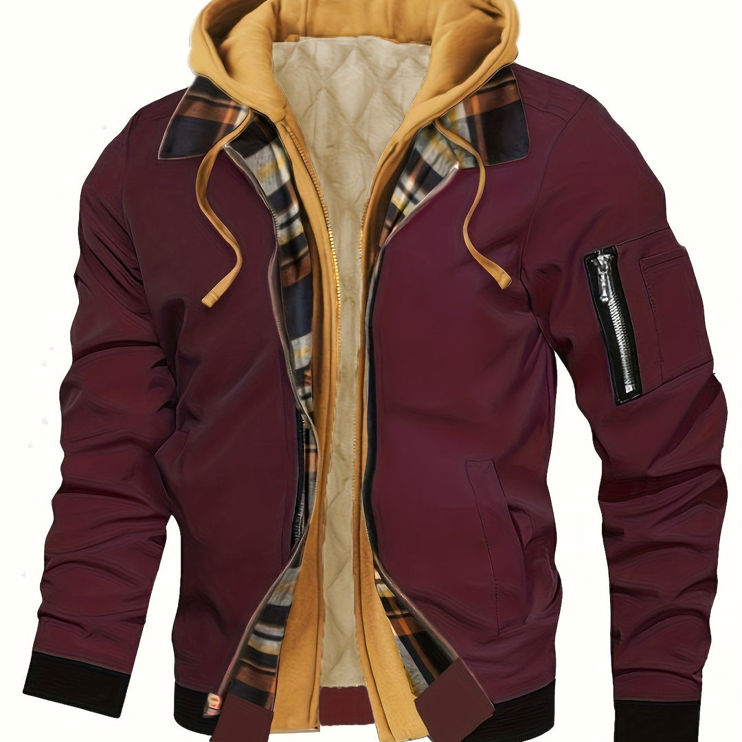 Hooded Warm-Lined Zip Jacket for Men, Plus Size