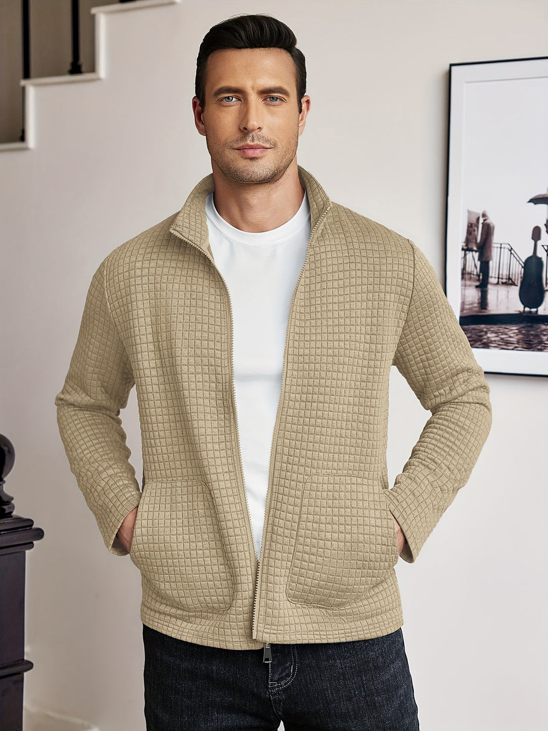 Zip-Up Jacket for Men, Textured Style