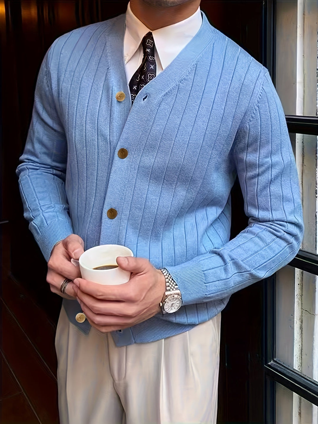Men's Ribbed Button-Up Cardigan