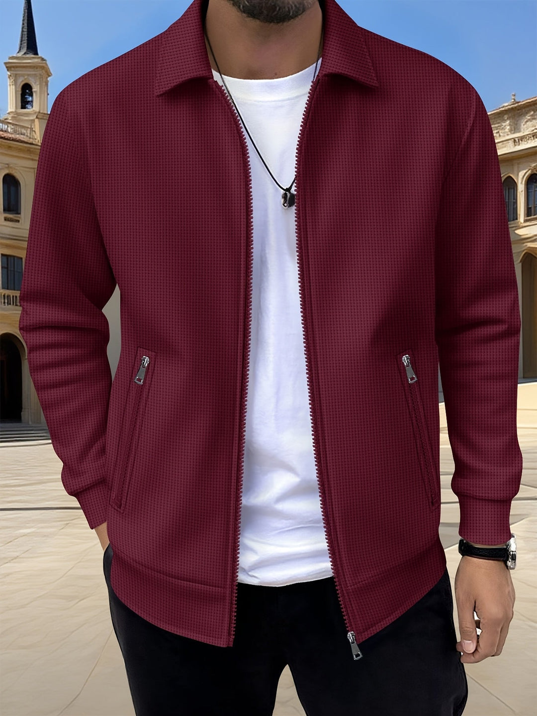 Textured Zip Jacket for Men, Plus Size