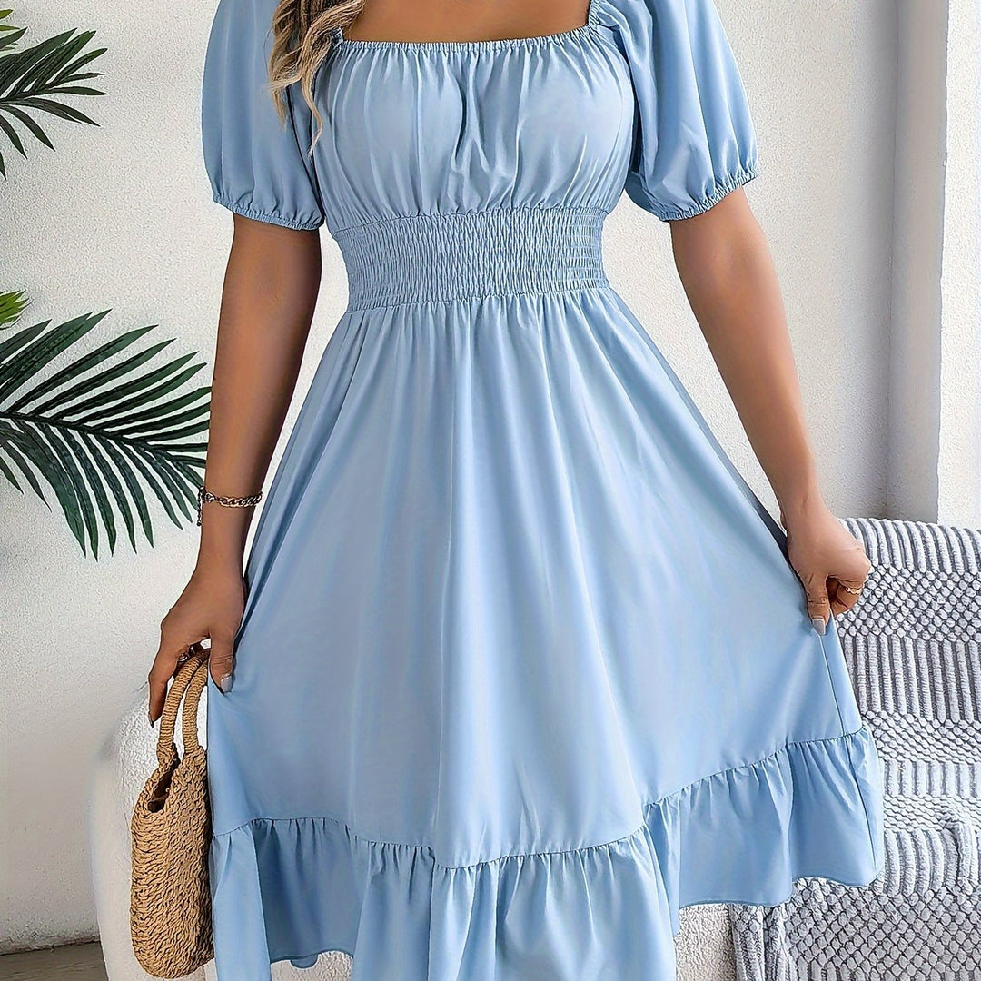 Square Neck Ruffled A-Line Dress for Women