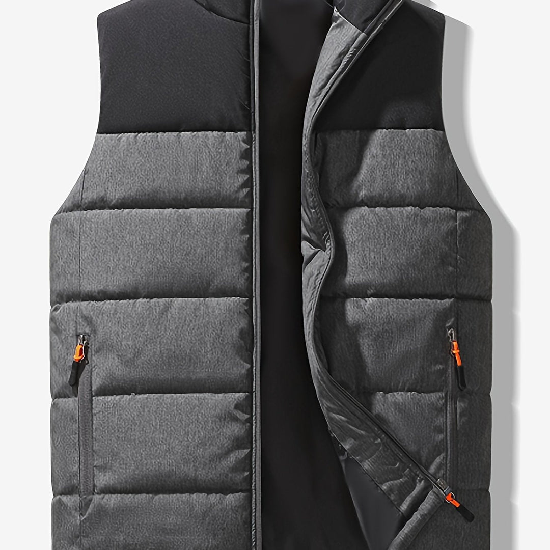 Black Insulated Stand-Collar Vest for Men