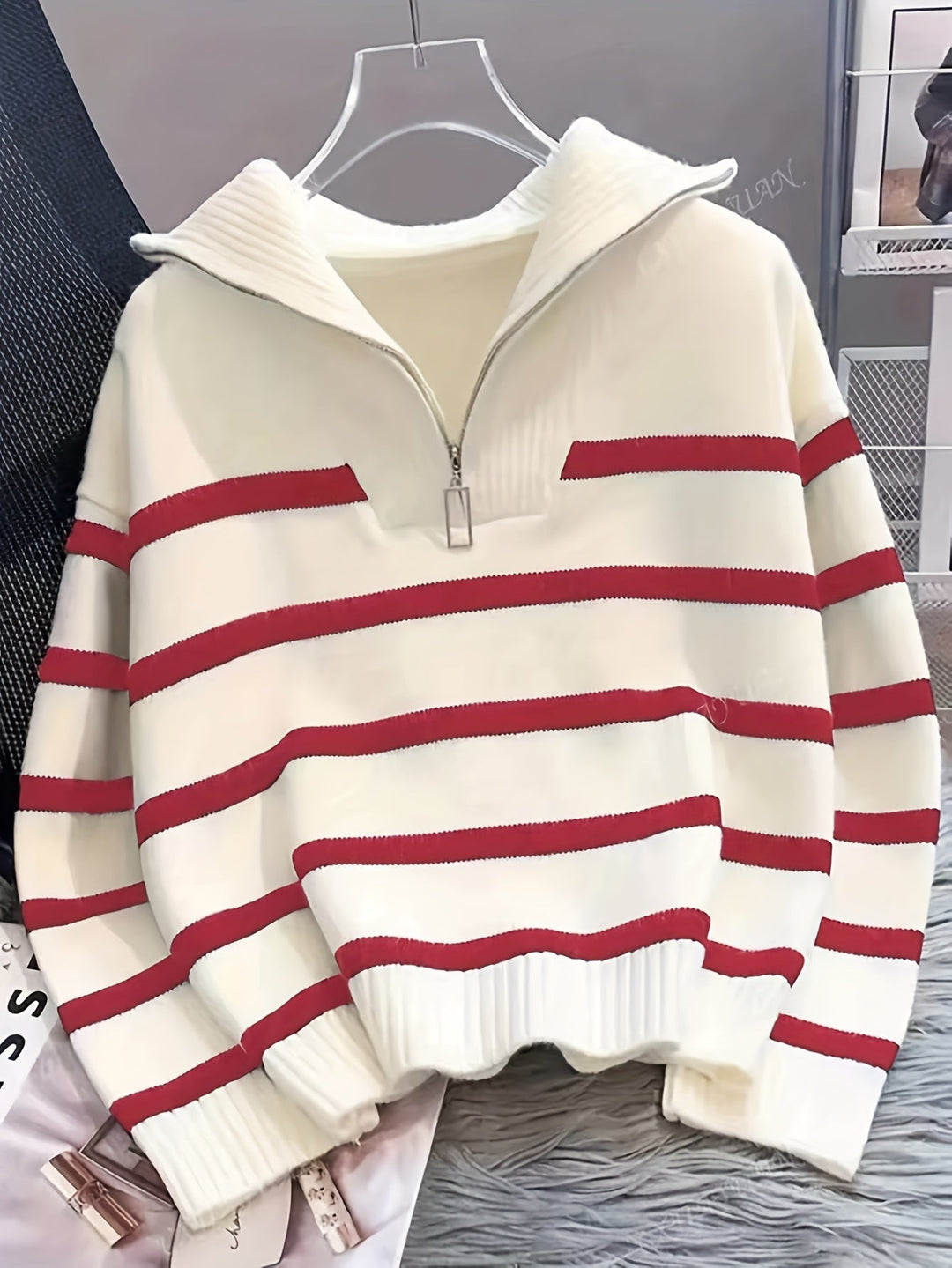Striped Quarter-Zip Sweater for Women