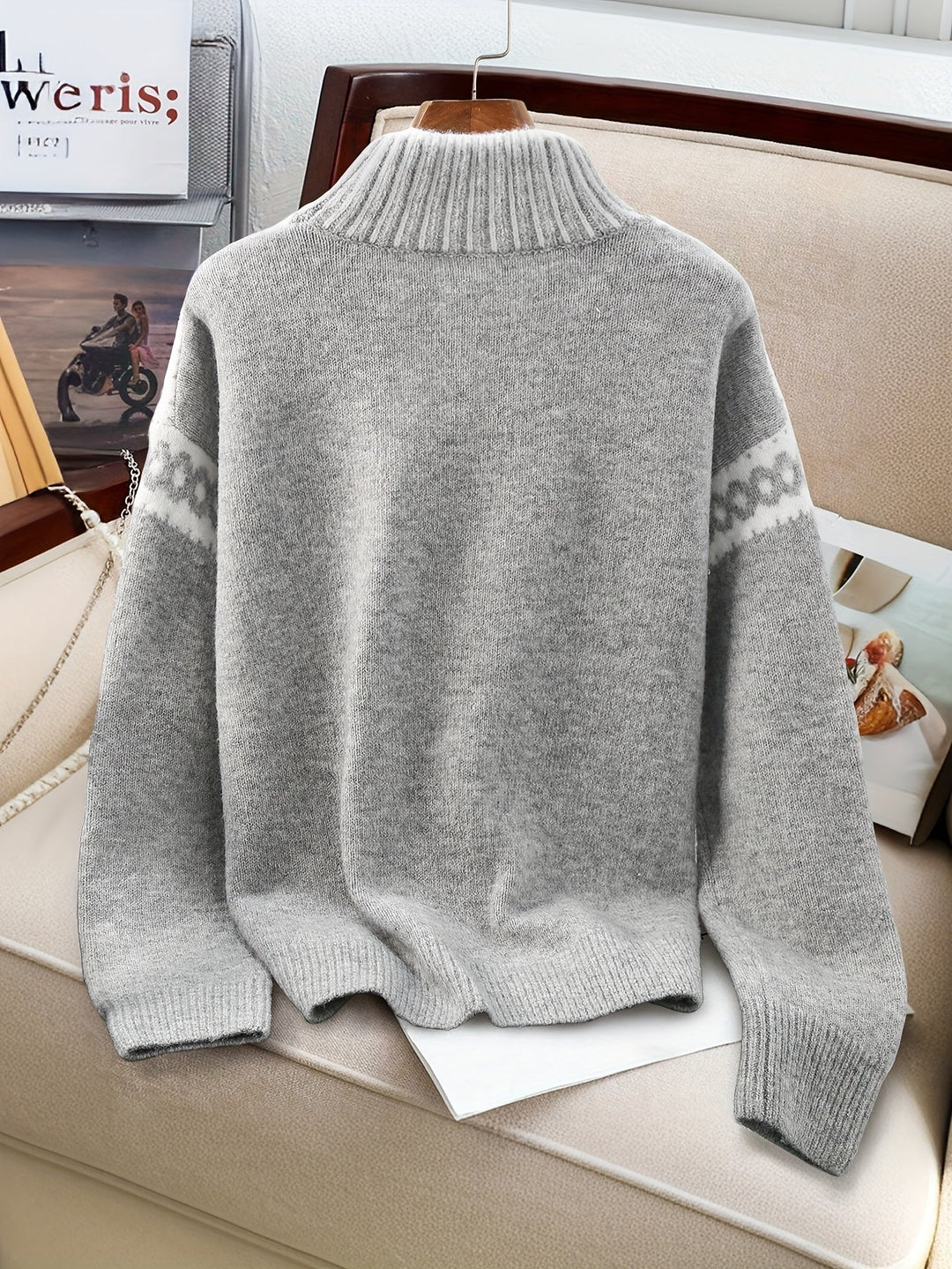 Contrast-Trim Mock-Neck Sweater for Women