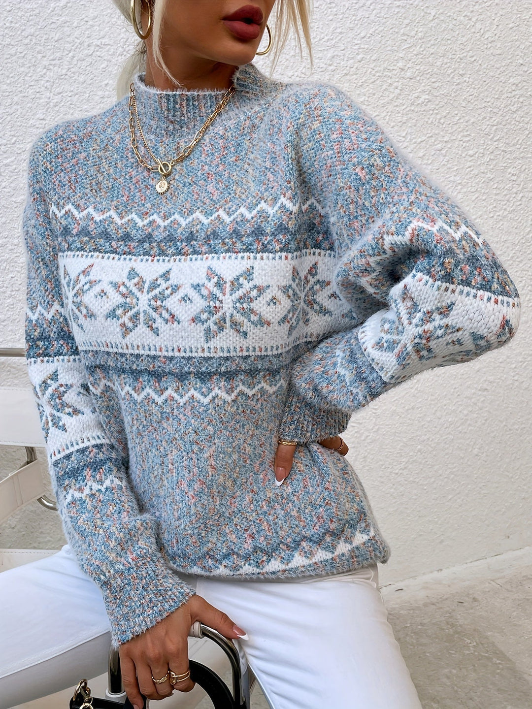 Snowflake Mock-Neck Sweater, Women's Cozy Fit