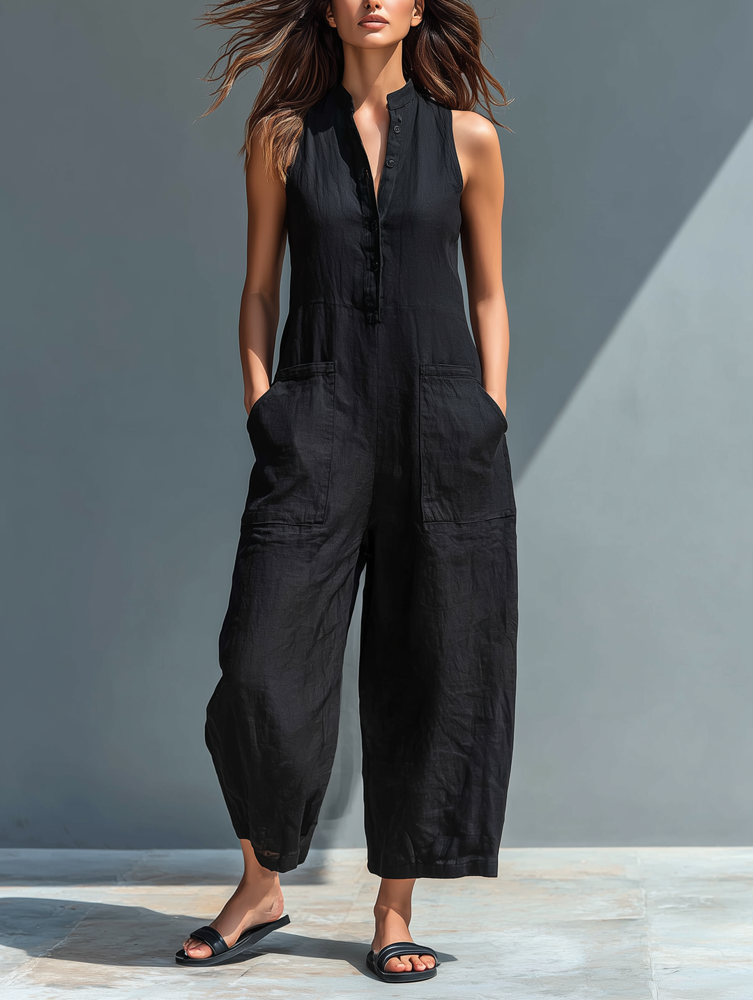 Elegant Sleeveless Plain Jumpsuit for Women