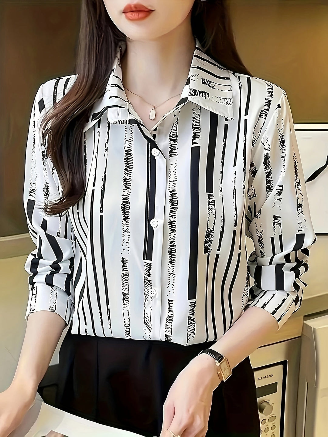 Refined Striped Button-Up Shirt for Women