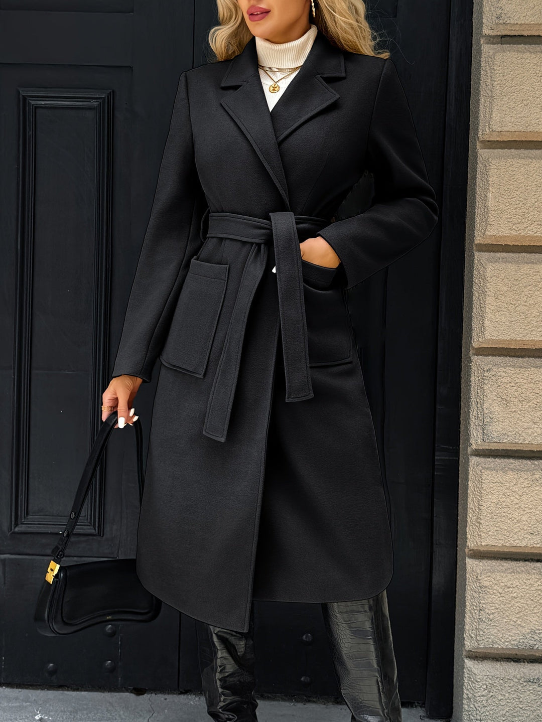 Tailored Belted Long Coat for Women