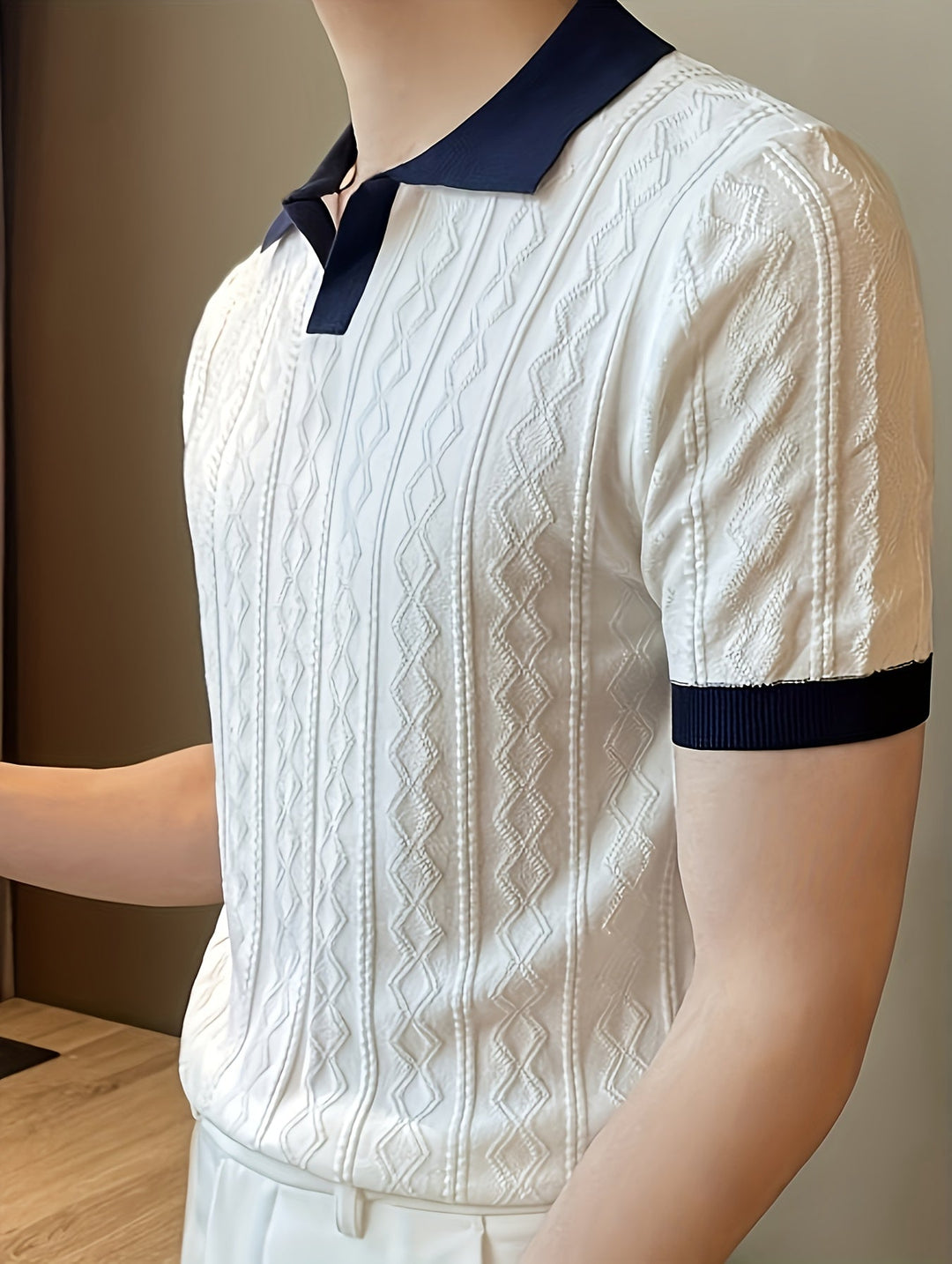 Contrast-Collar Polo Shirt for Men, Textured Style