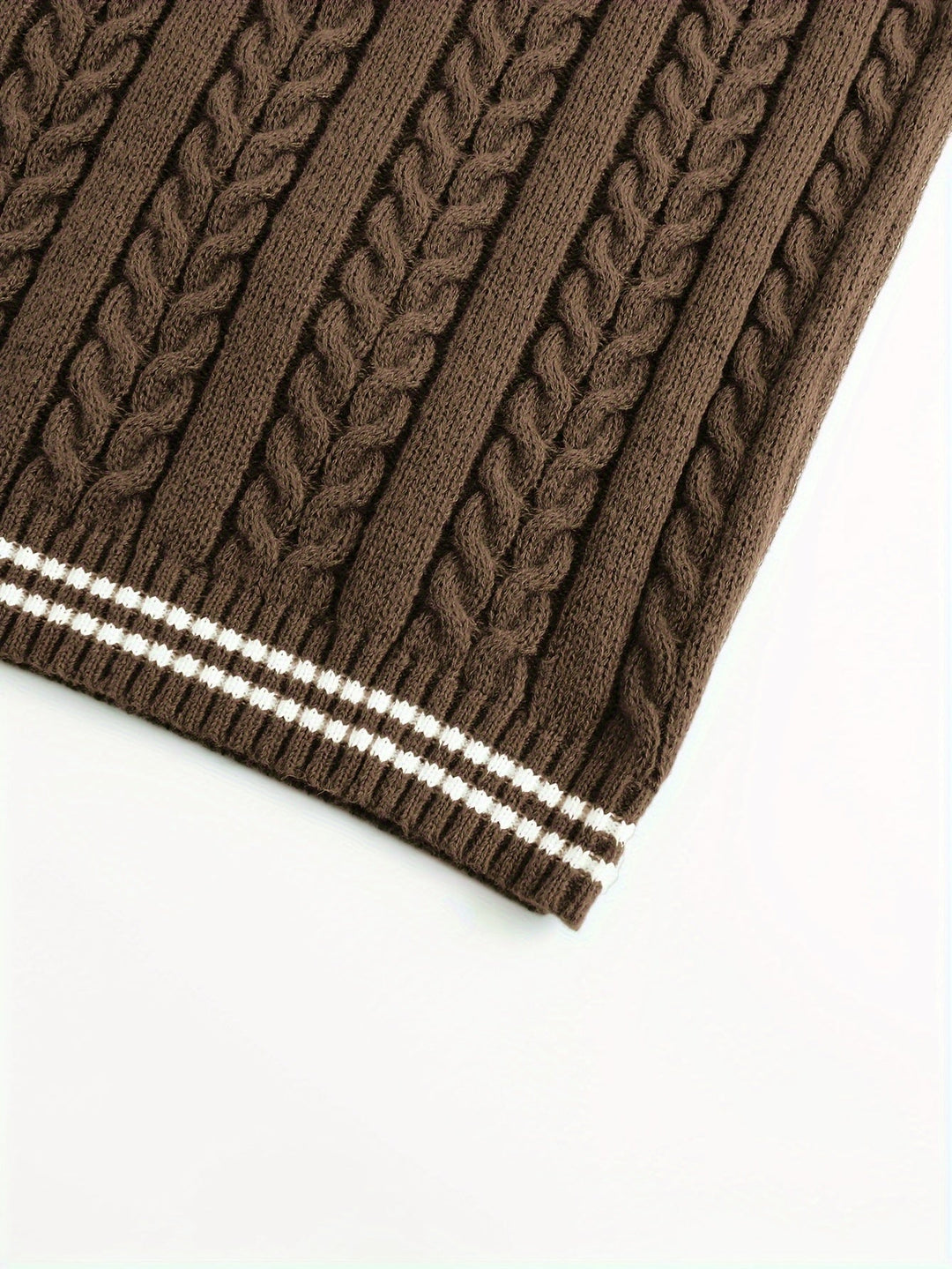 Cable-Knit V-Neck Sweater Vest for Men, Dark Gray