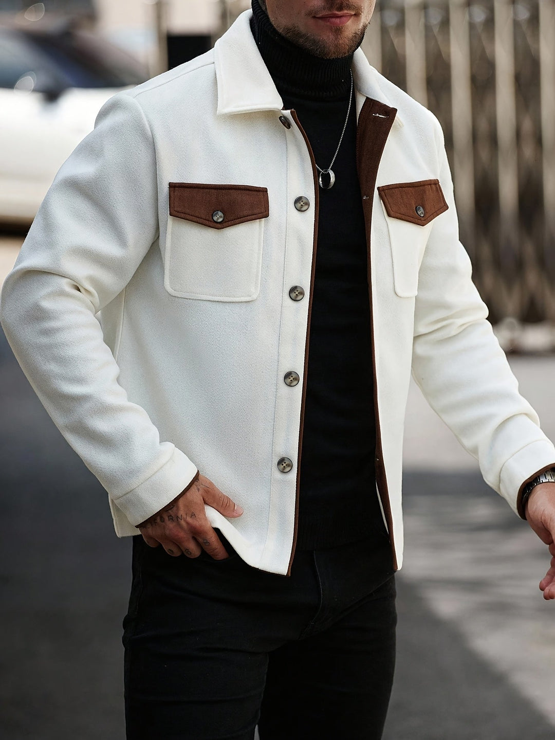Contrast Overshirt for Men, Classic Style