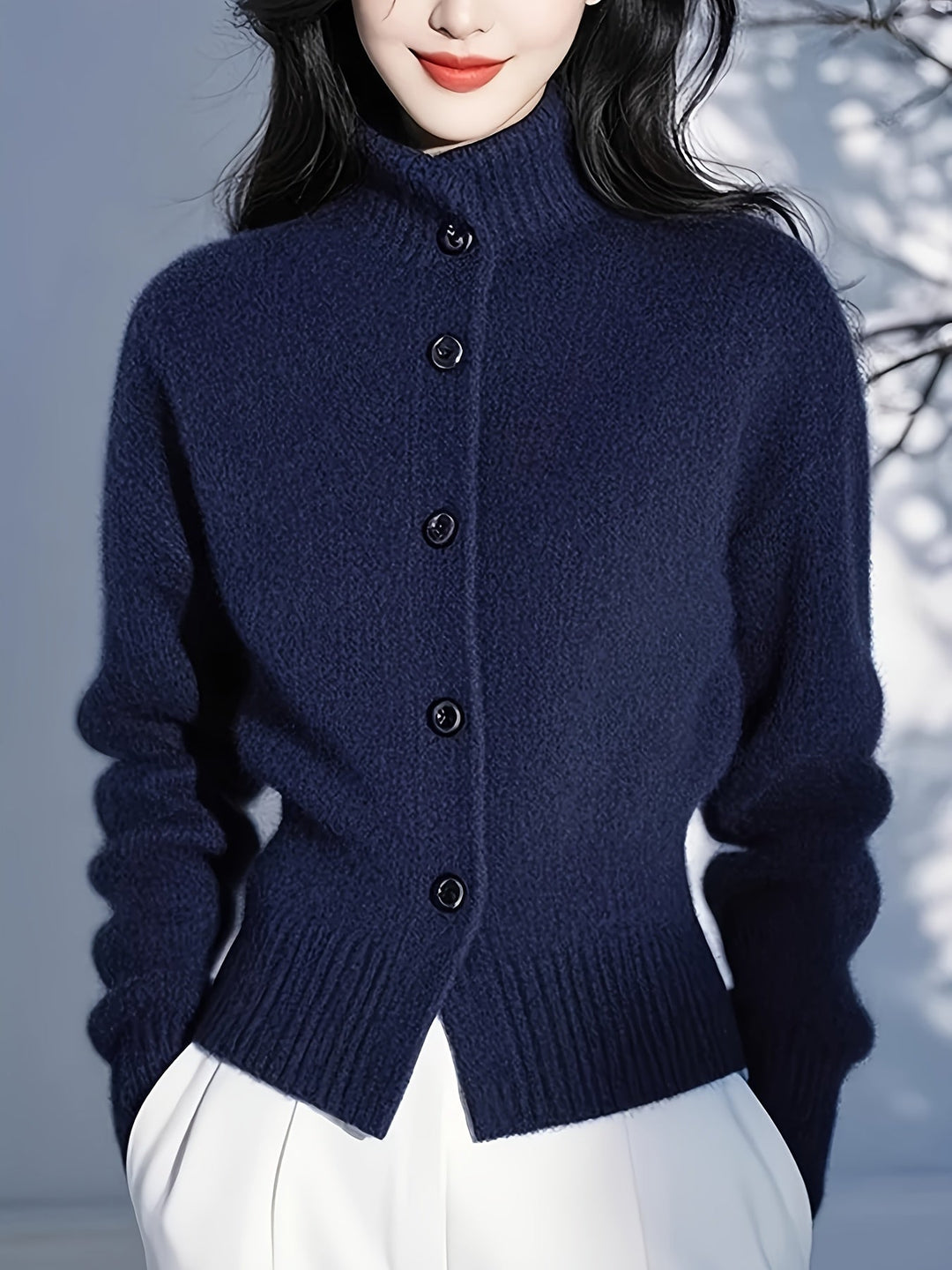 High-Neck Button Cardigan for Women