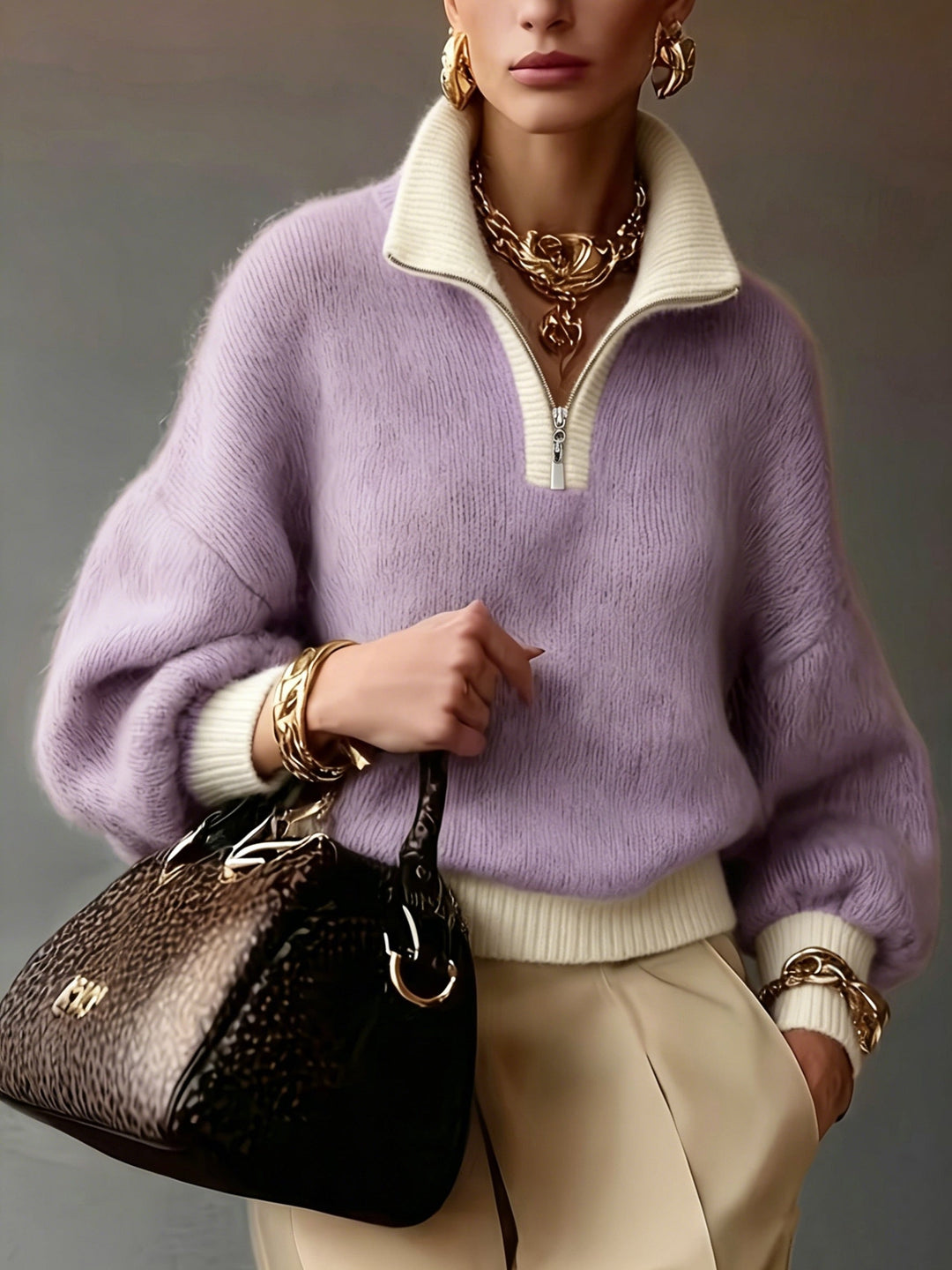 Relaxed Half-Zip Sweater for Women