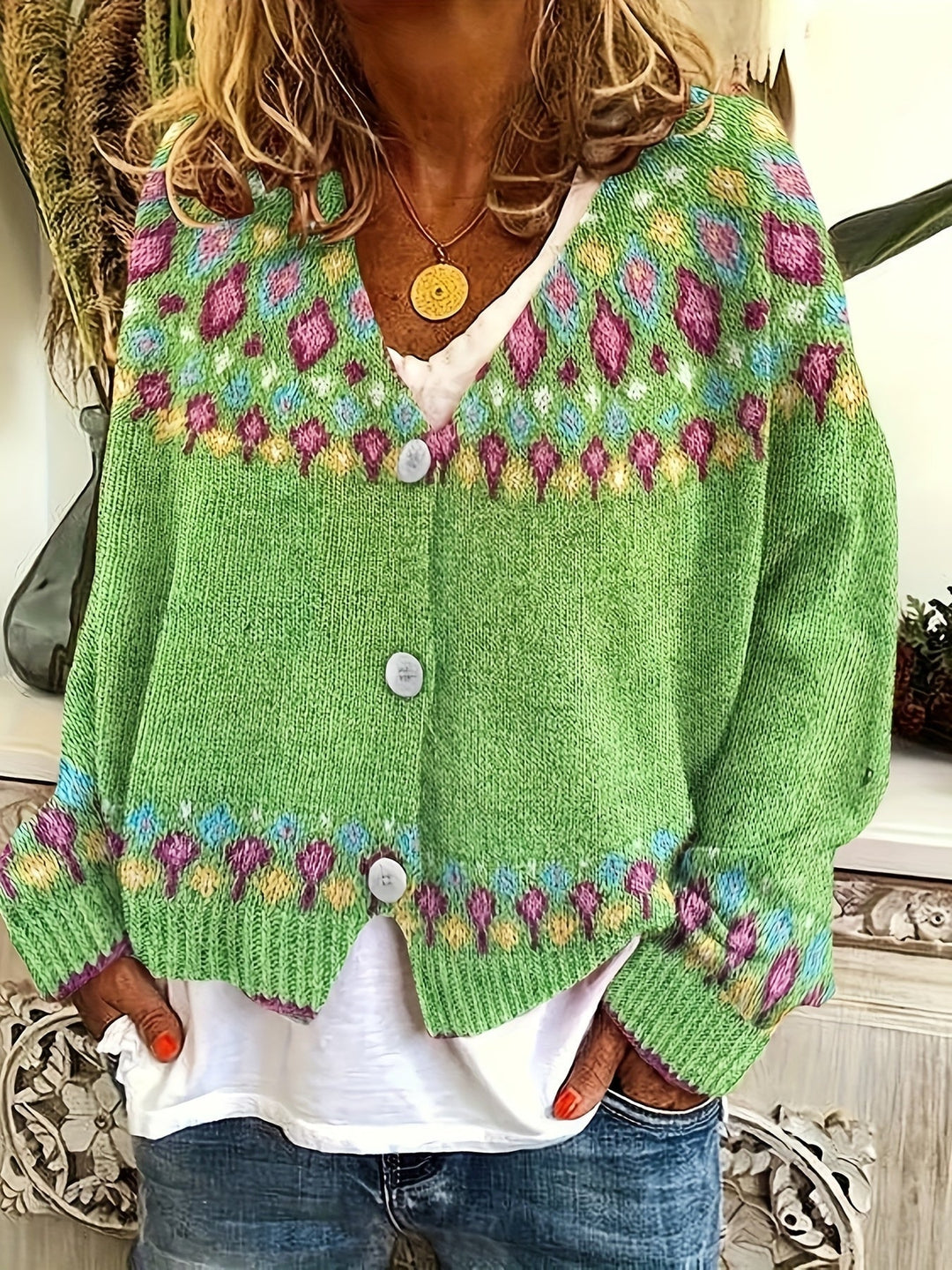 Nordic Patterned Cardigan for Women