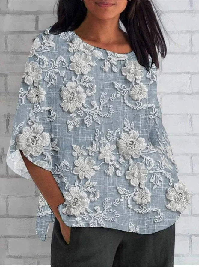 Floral Relaxed Blouse for Women, Vintage Style