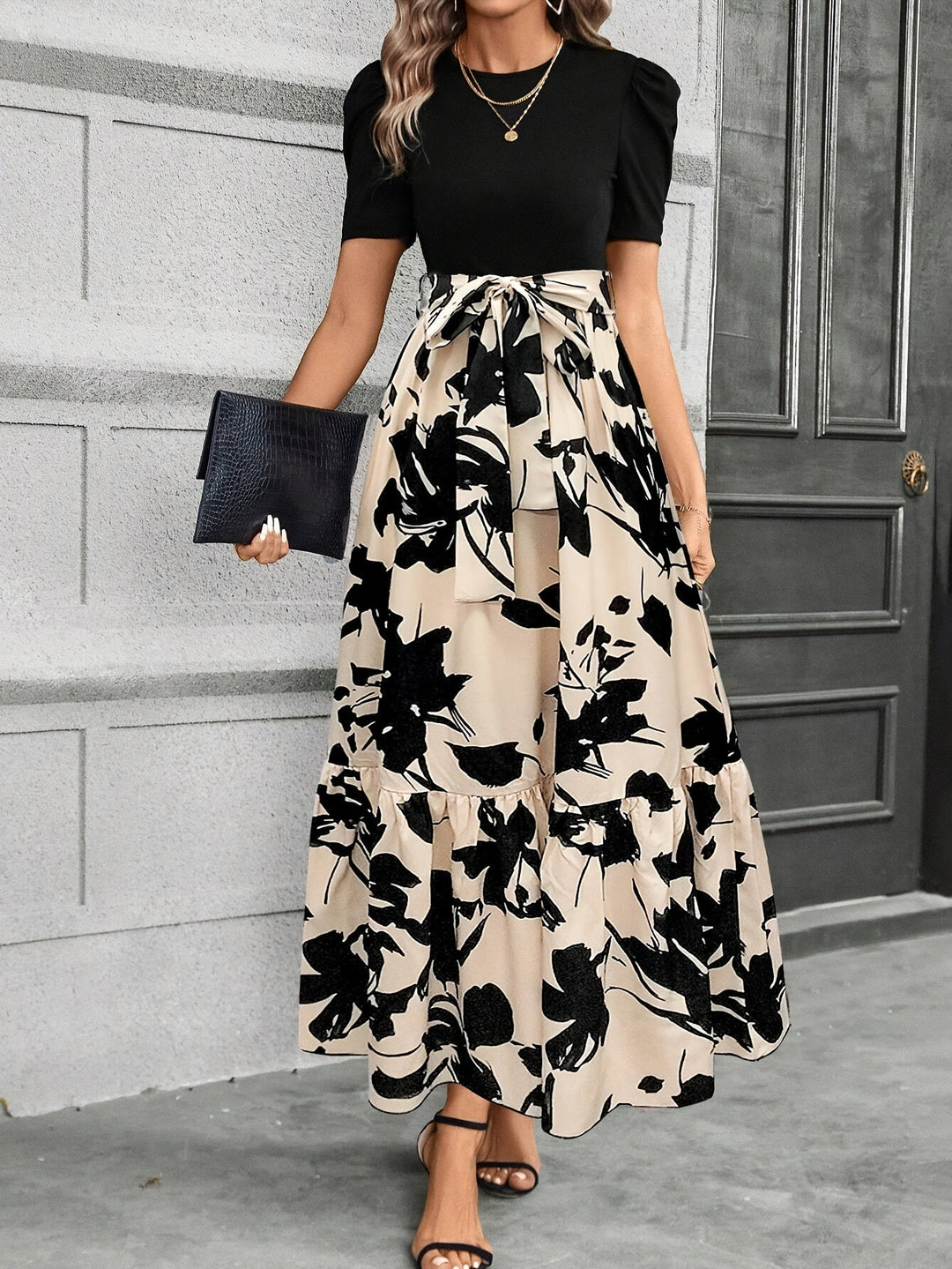 Ladies Printed Tiered Maxi Dress