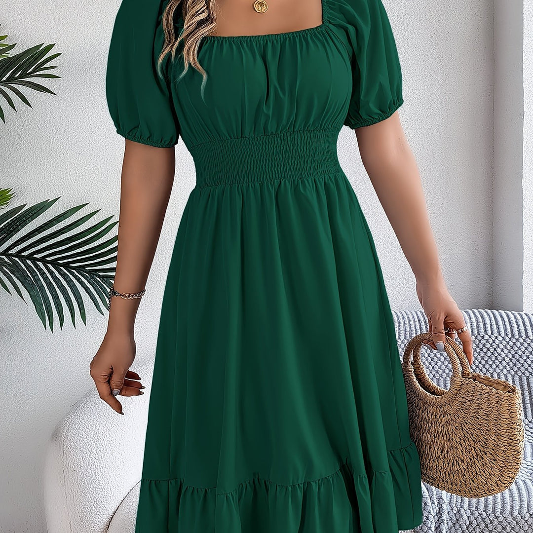 Square Neck Ruffled A-Line Dress for Women