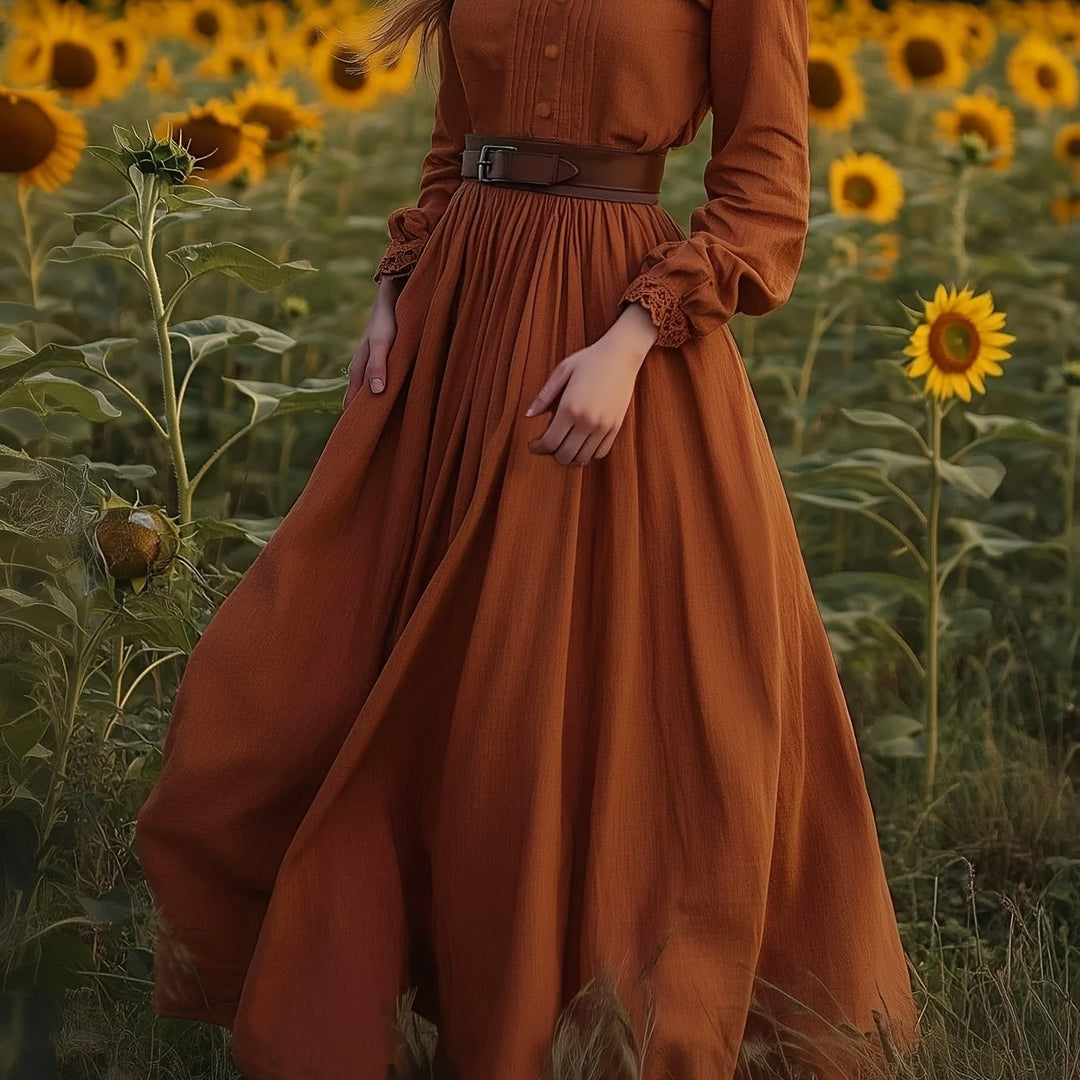 Pleated Maxi Dress for Women, Vintage Style