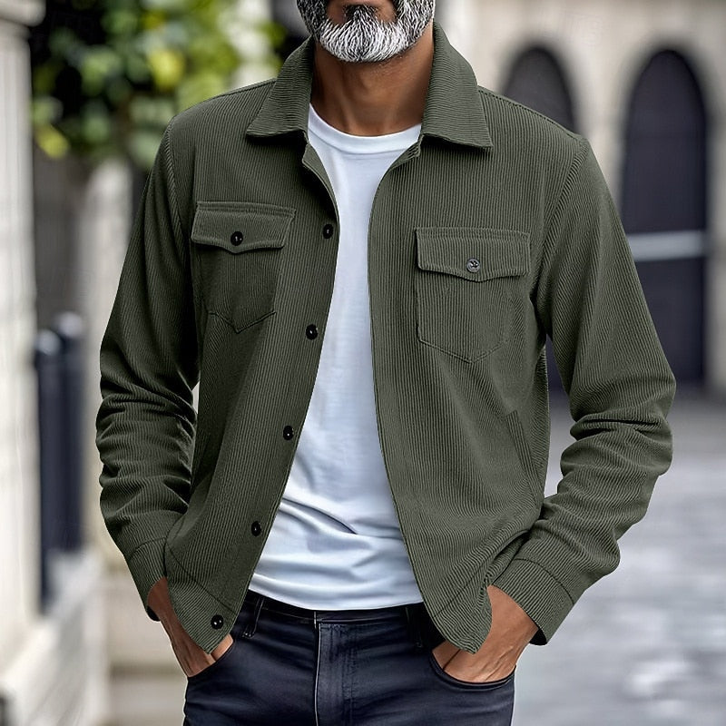 Plus Size Ribbed Utility Jacket for Men