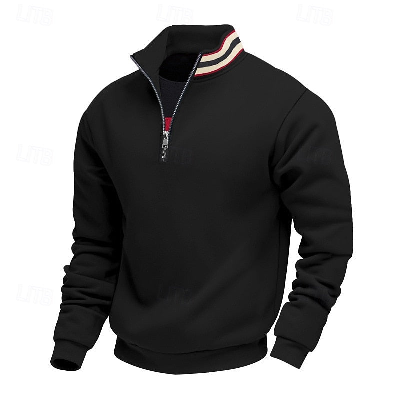 Quarter-Zip Stand-Collar Pullover for Men, Plus Size