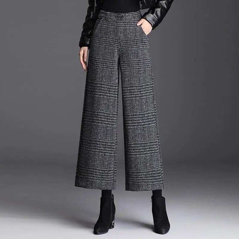 Checked Wide-Leg Trousers for Women, Plus Size