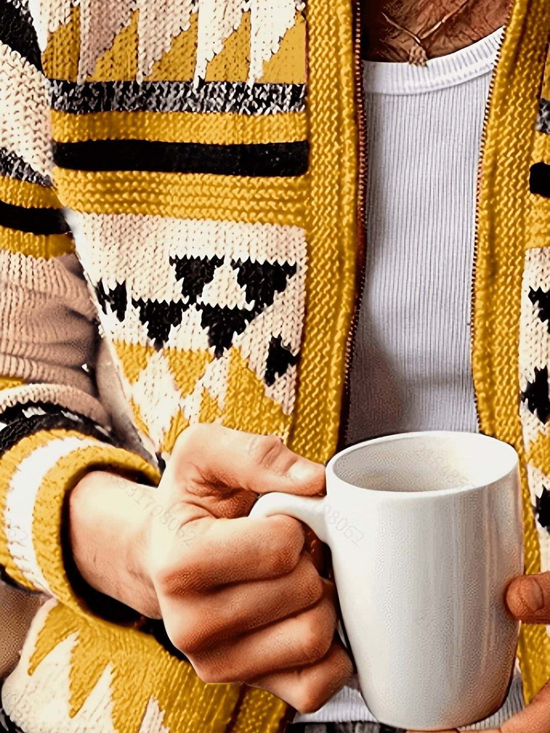 Patterned Zip-Up Cardigan for Men