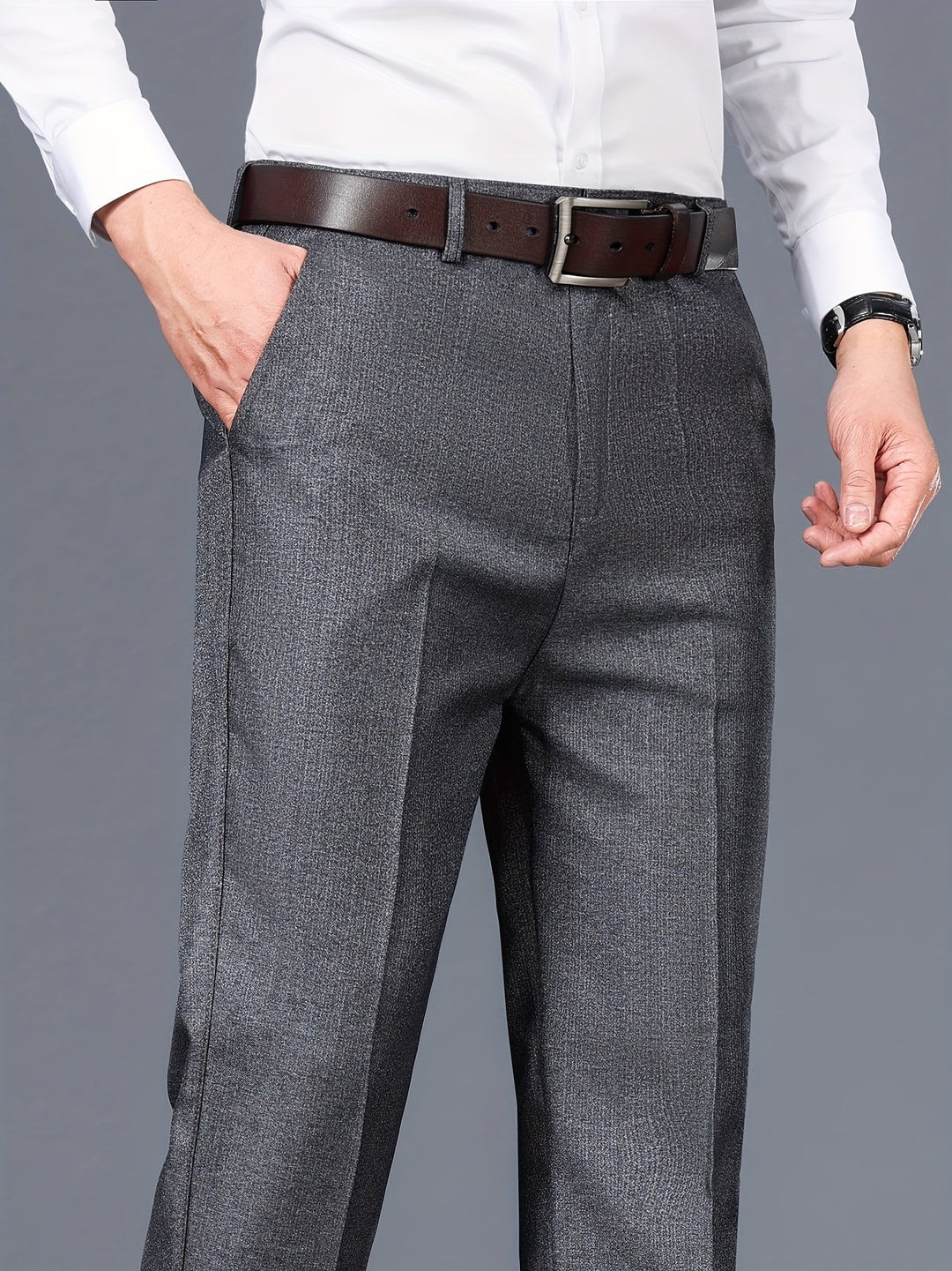 Grey Tailored Straight-Leg Trousers for Men