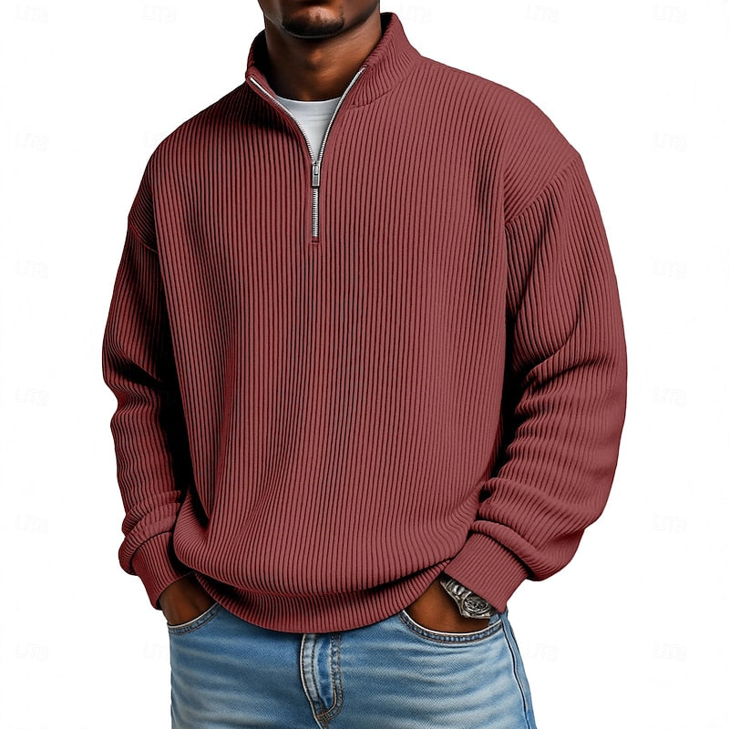 Ribbed Quarter-Zip Pullover for Men, Plus Size