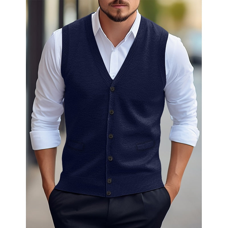 Buttoned V-Neck Sweater Vest for Men