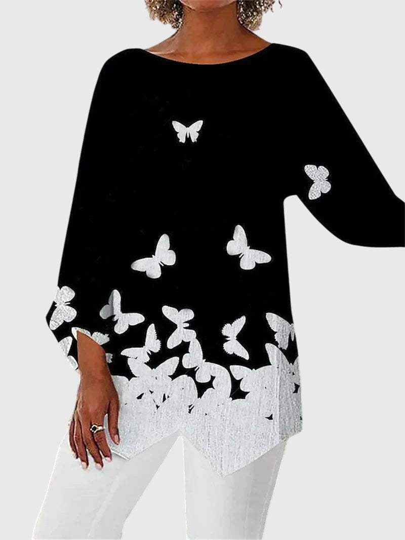 Ladies Shimmer Butterfly Long-Sleeve Top