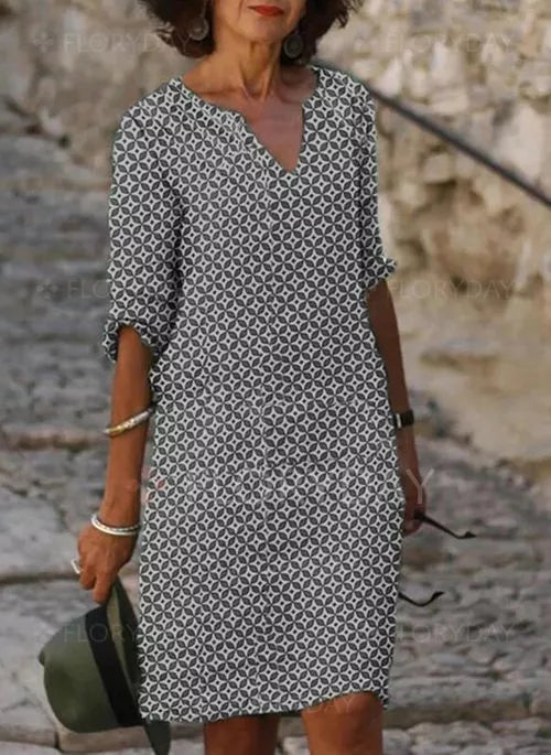 Vintage Split-Neck Summer Dress for Women